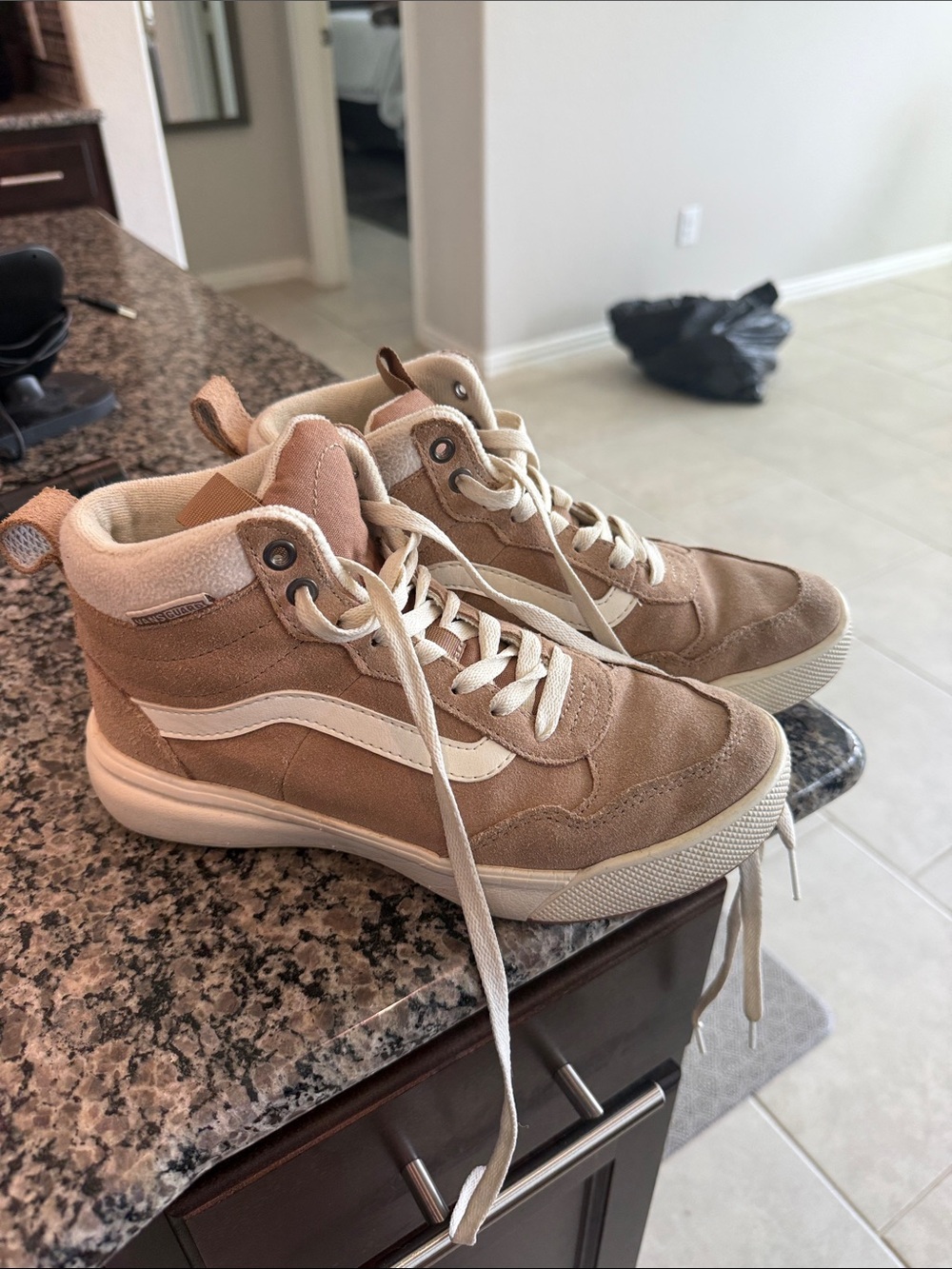 Vans Tan High-Top Sneakers with White Side Stripe